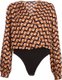 Quiz Women Satin Geometric Print  Bodysuit (Stone and Black): 