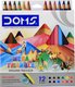 DOMS Mega Triangle Colouring Pencils (12 Piece) - Includes Sharpener & 2 Pens (5.5mm Lead): 