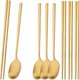 Gold,8Pcs Green Silver Dinnerware Dinner Spoons Chopsticks Cutlery Set Stainless Steel Tableware Sets Kitchen Home Flatware...