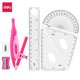Deli 8-Piece Mathematics Set (Pink) - with Compass: 