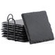 Chenshia 8 Piece Slate Drink Coasters with Metal Holder, Natural Black Stone - Square: 