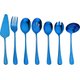 Blue 7Pcs,Stainless Steel Blue Dinnerware Set Soup Spoon Colander Spoon Service Spoon Salad Fork Cake Spatula Kitchen Home...