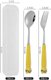 Set B-Dark Yellow,Portable Cartoon Tableware with Case Kitchen Utensils Reusable Flatware Silverware Include Fork Spoon for...