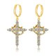 Rotating Crown Cross Drop Dangle Earrings - Gold: 