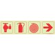 Parrot Photoluminescent 190mm Safety Sign - F3 - Fire Hydrant + Fire Extinguisher + Fire Hose Reel + Arrow Right: 