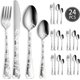 Silver 24 Pcs Set,Premium Cutlery Set Laser Engraved Dragon Pattern Dinner Knife Fork Spoon Teaspoon for Festival Gifting...