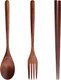 3Pcs Set,3Pcs Wooden Portable Fork Spoon Chopsticks Tableware Set Solid Wooden Sushi Chopsticks Outdoor Household Carrying...