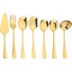 Gold 7Pcs,Stainless Steel Blue Dinnerware Set Soup Spoon Colander Spoon Service Spoon Salad Fork Cake Spatula Kitchen Home...