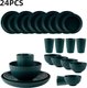 Dark Greey,24pcs Reusable Plastic Dinnerware Set, Reusable Cup, Plate And Bowl Set, Suitable For Camper, Camping, Picnic,...
