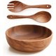 Chenshia Acacia Wood Salad Bowl With Fork Spoon Natural Tableware -23.7cm: 