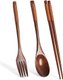 Set B,Japanese Wooden Spoon Fork Chopsticks Set Sushi Cutlery High Quality Eco-friendly Portable Tableware Set Kitchen Utensils...
