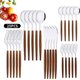 Brown Silver,25Pcs Stainless Steel Imitation Wooden Handle Cutlery Set Dinnerware Clamp Western Tableware Knife Fork Tea Spoon...