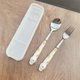 Carrot White-Set B,Cutlery Cartoon Rabbit Spoon Fork Chopsticks Sets Portable Lunch Tableware Stainless Steel Travel Dinnerware...