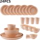 Pink,24pcs Reusable Plastic Dinnerware Set, Reusable Cup, Plate And Bowl Set, Suitable For Camper, Camping, Picnic, Dormitory: 