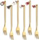 Gold Forks,6 Pcs Christmas Cutlery Set Xmas Coffee Spoons Stainless Steel Gold Tableware for Coffee Stirring Dessert Cute...