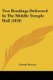 Two Readings Delivered In The Middle Temple Hall (1850) (Paperback): George Bowyer