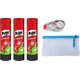 Pritt 43g Glue Stick Value Pack of 3 + Pencil Bag & Correction Tape Roller: 