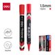 Deli Permanent Marker - Red (1.5mm, Bullet Point)(Box of 12): 