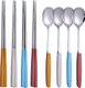 8Pcs 4Color 15,Tableware Set 304 Stainless Steel Cutlery Set High Quality Dinner Set Spoon Chopsticks Set Dinnerware 8Pcs...
