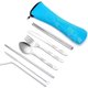 7 PCS Blue,Stainless Steel Tableware Bag Washable with Zipper Cutlery Kit Case Portable Pouch For DinnerHousehold Tool Travel...