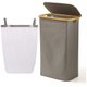 Chenshia Laundry Basket with Lid, Narrow Laundry Hamper with Removable Bag - Pebble Gray: 