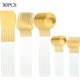 White Gold 30Pcs,Dinnerware Set Stainless Steel Flatware Matte Fork Spoon Knife Dinner Set Cutlery Kitchen Western Silverware...