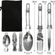 black,1Set,Stainless Steel Cutlery Set Foldable Tableware Camping Travel Spoon Fork Knife Sets Portable Camping Outdoor Cooking...