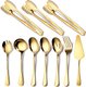 Gold-10 Piece,10-Piece Polished Stainless Steel Gold Serving Utensils Set Include Serving Spoons, Slotted, Tongs, Fork?Salad...