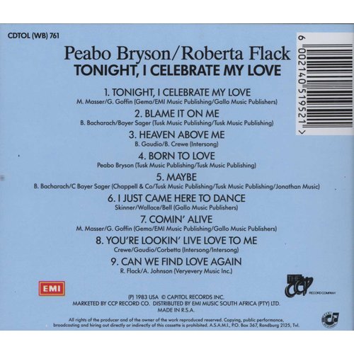 Peabo Bryson / Roberta Flack Tonight, I Celebrate My Love (CD) Music Buy online in South Peabo Bryson / Roberta Flack Tonight, I Celebrate My Love (CD) Music Buy online in South